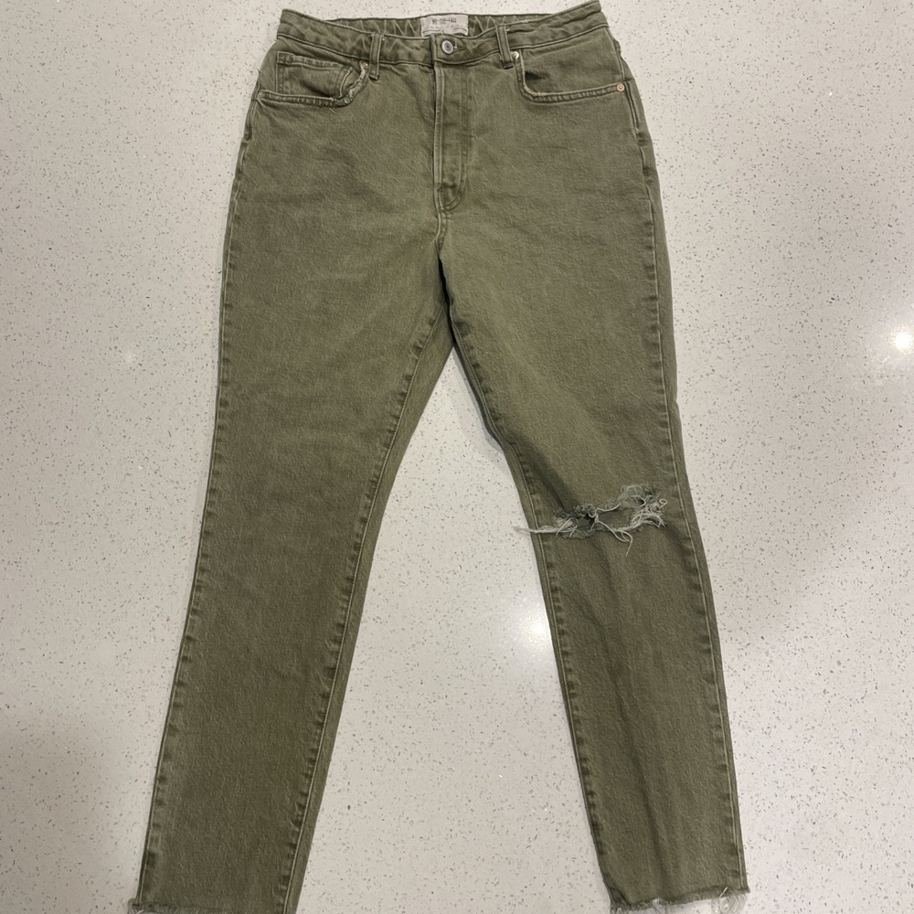 We The Free Skinny Jeans Womens 30 / 28 Distressed Button Fly Green Raw Hems